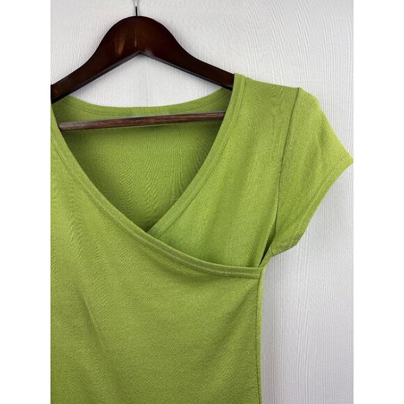 Women’s Michael Stars One Size Green Faux Wrap Short Sleeve Shirt - Picture 2 of 5